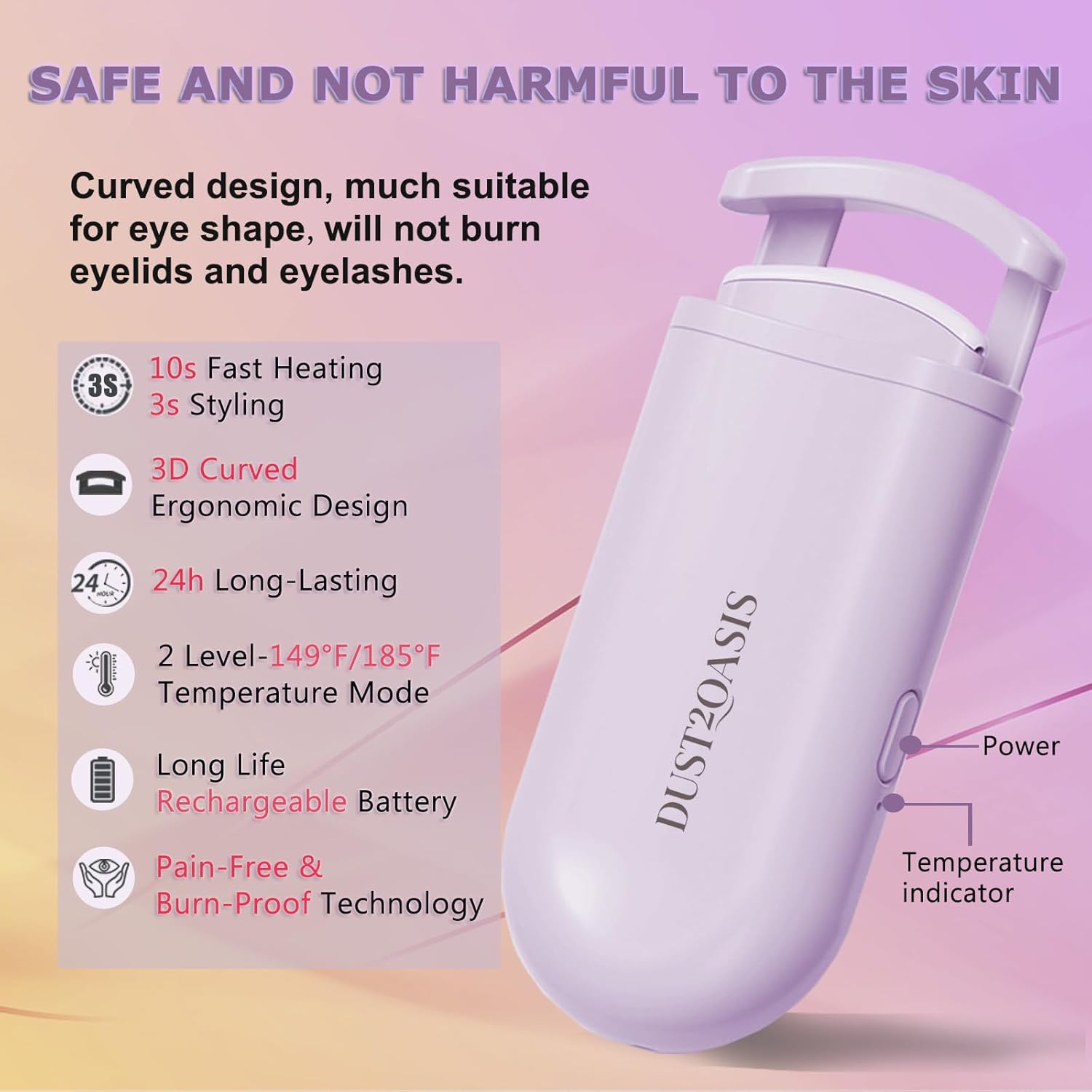 Heated Eyelash Curler - Wide Open Dual-Arc Design Heated Lash Curler - Electric Eyelash Curler - Type-C Rechargeable Mini Lash Curler Natural Curling 24H Long Lasting for Women - Purple-FemmiqueWomen