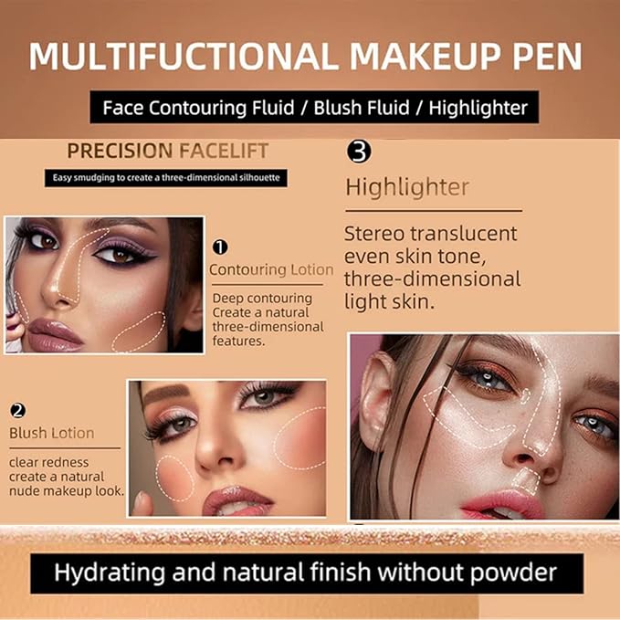 3Pcs Contour Beauty Wand,Liquid Face Concealer Contouring with Cushion Applicator,Liquid Blush Shading Bronzer Stick Natural Matte Finish, Lightweight Blendable Super Silky Cream Contour Stick Makeup-FemmiqueWomen