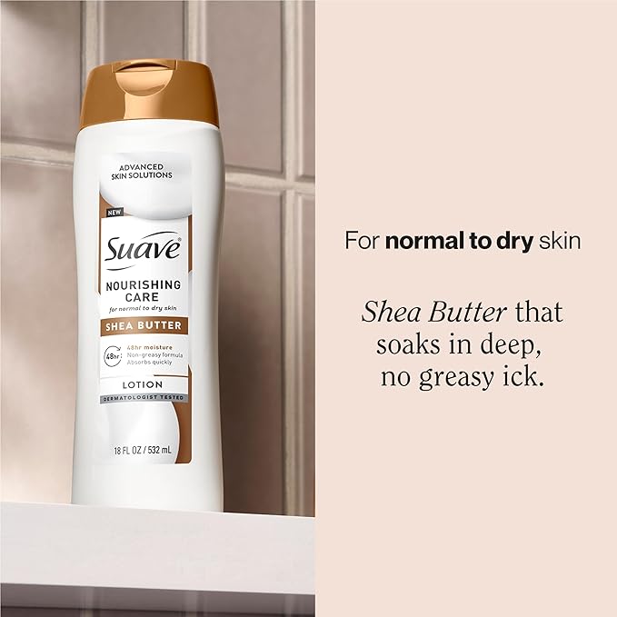 Suave Nourishing Care Hand & Body Lotion with Shea Butter for Women, Deep Moisture for Dry Skin, Fast Absorbing, Allergen Free Moisturizing Cream, 18FL OZ, 6 Pack-FemmiqueWomen