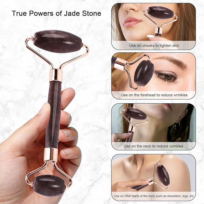 Jade Roller for Face, Facial Roller Massager Skin Care Tool, Gua Sha Facial Tools for Face, Neck, Eyes, Reduce Puffiness of The Skin(Purple)-FemmiqueWomen