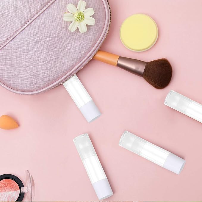 100 Sets Empty Lip Balm Tubes Bulk Round with White Caps for DIY Lipstick homemade, 3/16 Oz (5.5 ml), Clear, BPA Free, 100 Tubes and 100 Caps-FemmiqueWomen