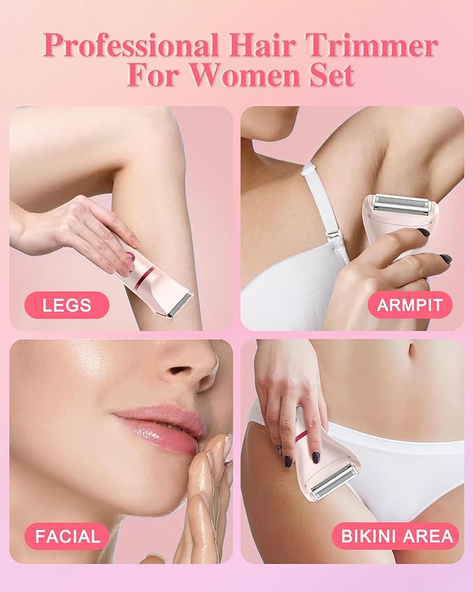 3-in-1 Bikini Trimmer for Women, Electric Razors Shaver for Public Hair - Rechargeable Body Hair Trimmer, Portable Detachable Removal Kit, lPX7 Waterproof Lightweight with LED Display, Gift for Women-FemmiqueWomen