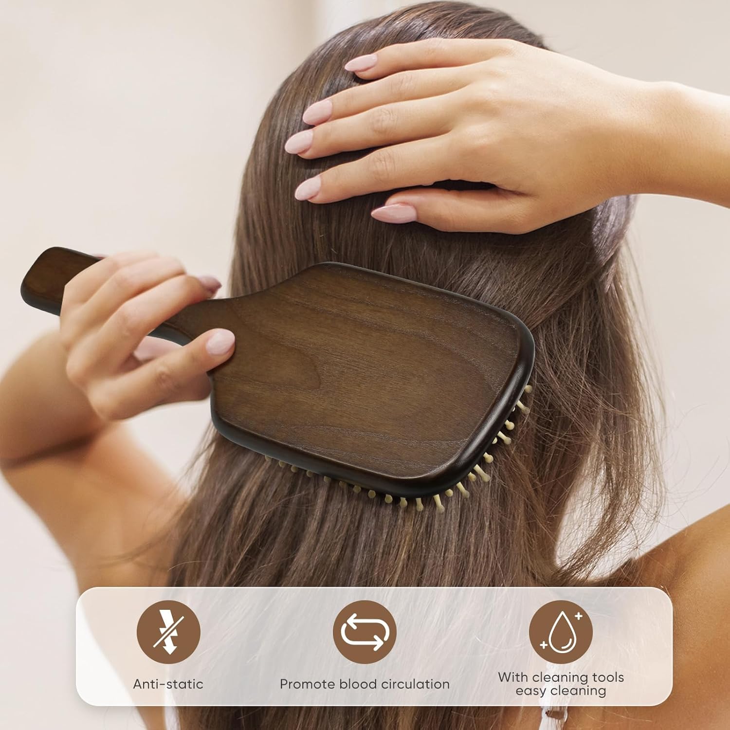 100% Natural Wood Hairbrush for Massaging Scalp,for Most Hair Types, Wooden Bristle for Reducing Damage, Scalp Massager Perfect for Women, Men & Kids-FemmiqueWomen