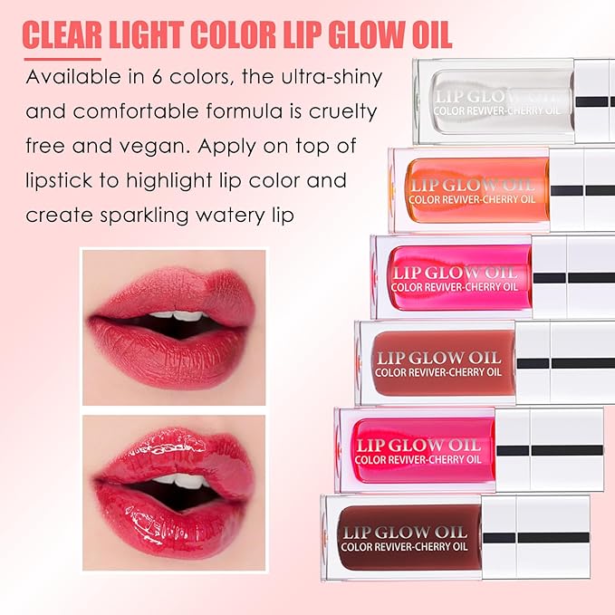 2PCS Lip Oil Set, Hydrating Lip Glow Oil Lip Plumper Gloss, Tinted Lip Oils Transparent Long Lasting Non-sticky Lip Gloss, Plumping Lip Gloss Lip Care Kit (Raspberry & Pink)-FemmiqueWomen