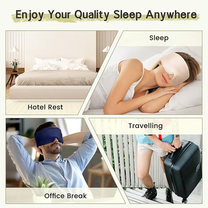 100% Handmade Bamboo Sleeping Eye Mask for Women for Men,Night Masks,Organic Sleep Mask,Blockout Eye Mask for Sleeping,Large Size Adjustable (Navy Blue)-FemmiqueWomen