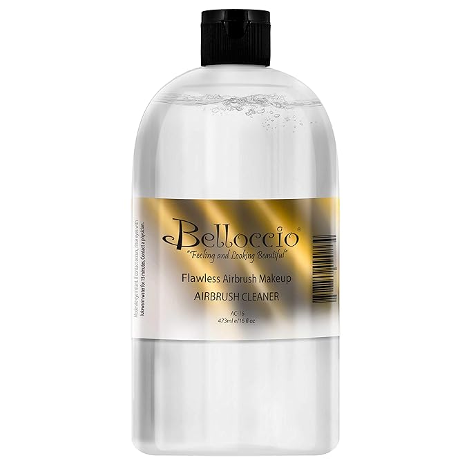 16 Ounce Bottle of Belloccio Makeup Airbrush Cleaner - Fast Acting Cleaning Solution, Quickly Cleans Flushes Out Airbrush Makeup Foundation, Blush, Highlighter - Clean Cosmetic Makeup Brushes, Paint-FemmiqueWomen