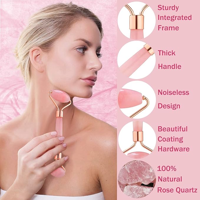 Jade Roller for Face - Rose Quartz Face Roller Skin Care - Stone Facial Roller, Face Massager for Women, Relieve Stress, Remove Wrinkles Eye Puffiness-FemmiqueWomen