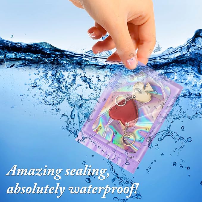 100 Pack Holographic Bags, Packaging Bags, Clear Window Resealable Odor Foil Pouch Bag for Food Storage and Lipgloss, Jewelry Lash (Purple, 4 x 6 Inch)-FemmiqueWomen