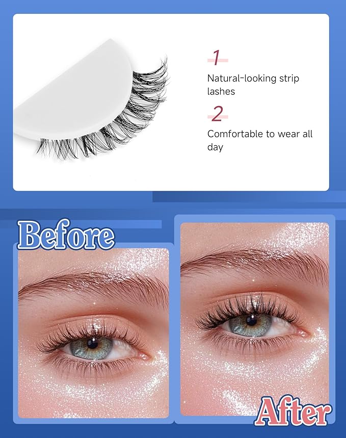 Small Lashes Wispy Short Eyelashes Natural Look Flared Strip False Eyelash Soft Clear Band Lash Pack 7 Pairs SF-07-FemmiqueWomen