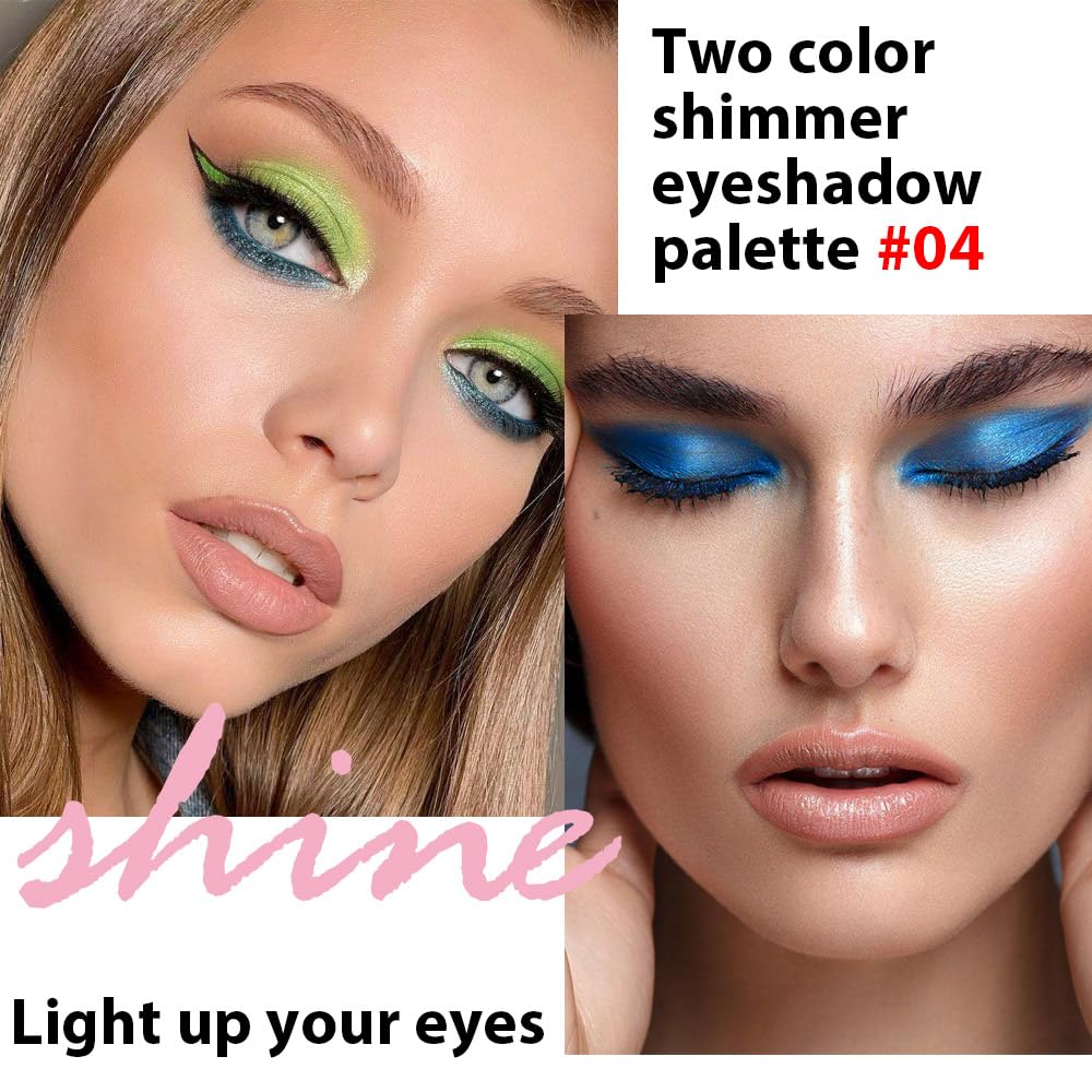 2 colors eye shadow makeup palette, Blue & Green Eyeshadows Halloween Birthday Party Wear, high pigment eye, matte & shimmer metal eye shadow powder, Blendable, Ultra-Pigmented(02)-FemmiqueWomen
