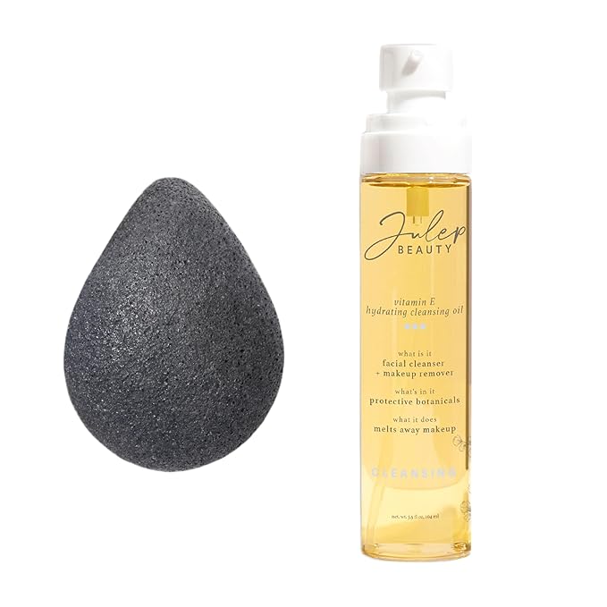 Julep Beauty Konjac Charcoal Sponge + Vitamin E Hydrating Cleansing Oil - For Gentle Exfoliating and Calm Skin - Makeup Remover-FemmiqueWomen