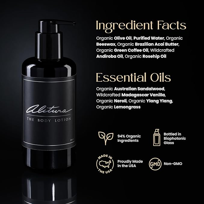 Alitura Naturals Organic Face & Body Lotion – Anti-Aging Moisturizer with Olive Oil & Acai Butter – Hydrating Cream for Dry, Sensitive & Aging Skin – For Men & Women – 200ml-FemmiqueWomen