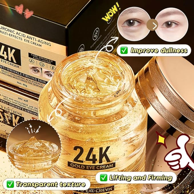 24K Gold Hyaluronic Acid Anti-Aging Multi-Effects Eye Cream - For Dark Circles & Fine Lines - With Hyaluronic Acid & Ingredient Gold, 1.4 Oz-FemmiqueWomen