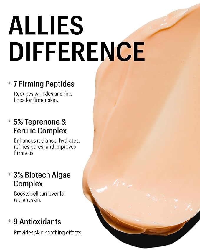 Allies of Skin Peptides & Antioxidants Advanced Firming Daily Treatment with 13 Brighteners, 9 Antioxidants, 7 Firming Peptides, 5% Teprenone & Ferulic Complex and 3% Biotech Algae Complex 48ml/1.6oz-FemmiqueWomen