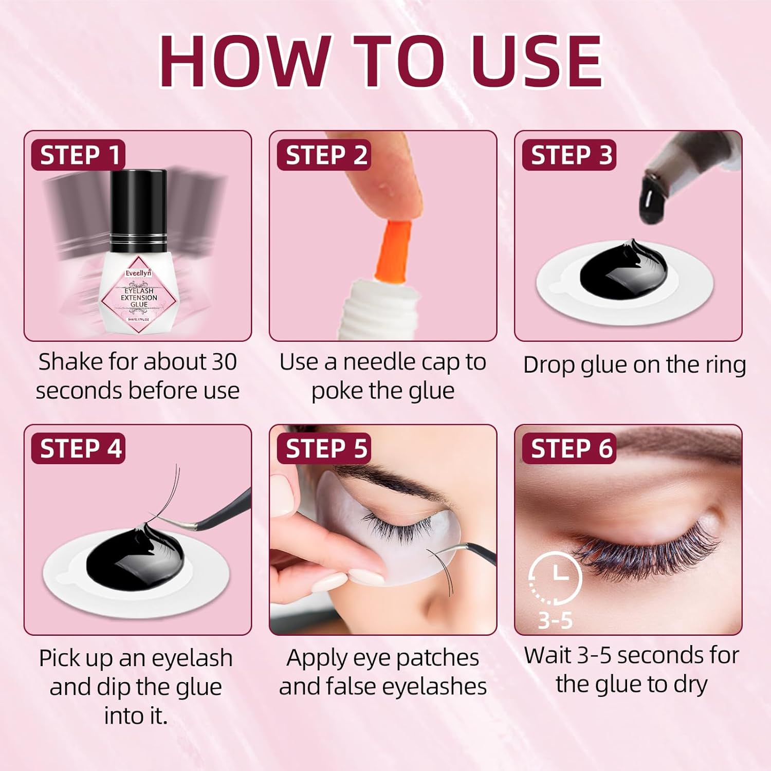 Eyelash Extension Glue, 5ml Lash Extension Glue, 2-3s Drying Time, Retention up to 7-8 Weeks, Power Extreme Waterproof for Professional Use Only-FemmiqueWomen
