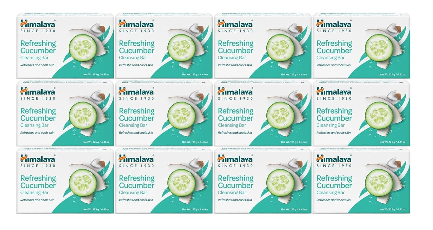 Himalaya Refreshing Cucumber Cleansing Bar, Face and Body Soap for Soft Skin, 4.41 oz, 12 Pack-FemmiqueWomen