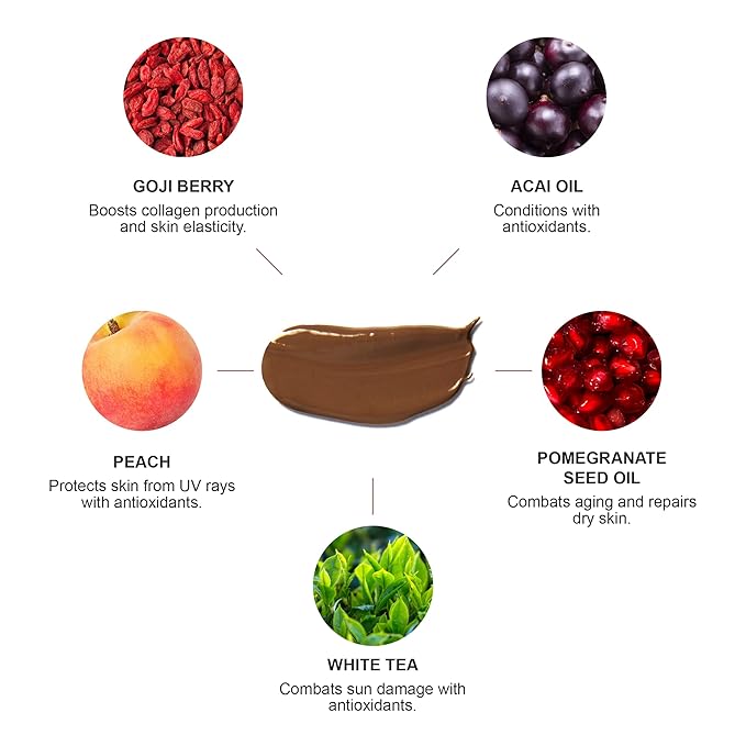 100% PURE Tinted Moisturizer Anti-Aging Face Makeup - Fruit Pigmented Cocoa Light to Medium Coverage & Dewy Glow - Lightweight Foundation Deep Skin w/Neutral Undertone - Vegan - 1 Fl Oz-FemmiqueWomen