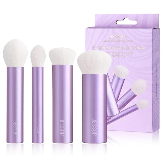 Jessup Makeup Brushes Set 4pcs Face Kabuki Brush for Foundation Contour Powder Blush Bronzer and Highlighter, Premium Synthetic Fiber Cruelty-Free, Luxury Purple T517-FemmiqueWomen