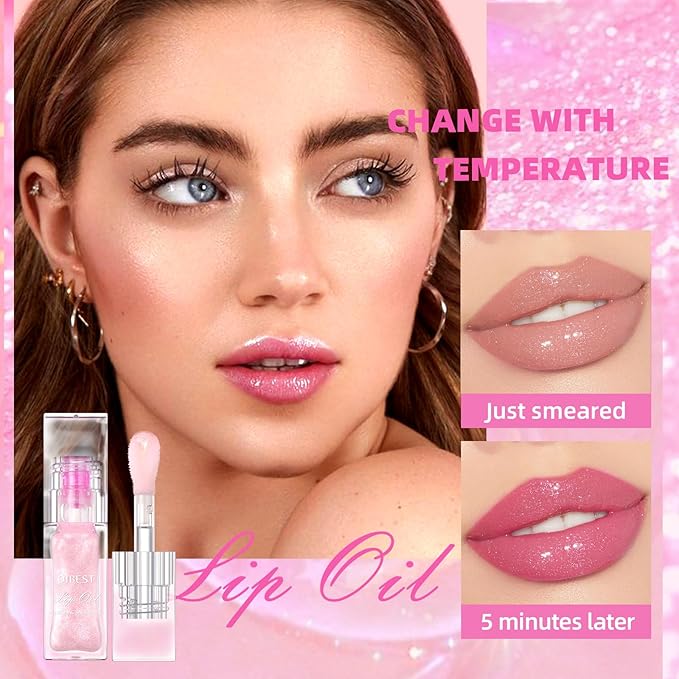 2Pcs Magic Color Changing Moisturizing Lip Glow Oil Plumping Glimmer Glow Lipstick, Hydrating Lip Gloss Lip Balm Transparent Lip Care, Long Lasting Moisturizing Non-sticky Fresh Texture Lip Oil-FemmiqueWomen