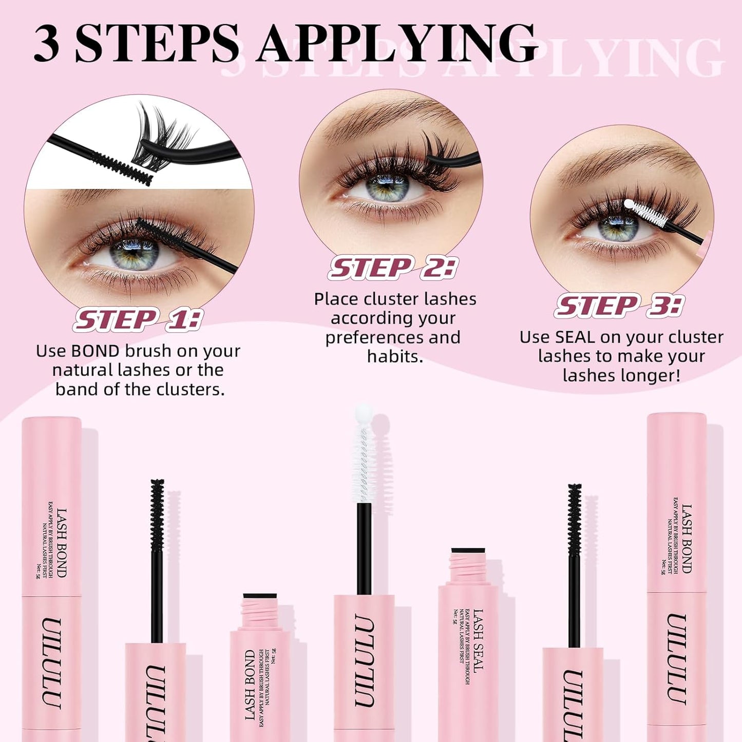 Lash Bond and Seal - 2-in-1 Lash Glue (5ml) & Sealer (5ml) for DlY Lash Extensions at Home, Waterproof Eyelash Adhesive for Cluster& Individual Lashes, Black Bond Eyelash Glue Strong Hold-FemmiqueWomen