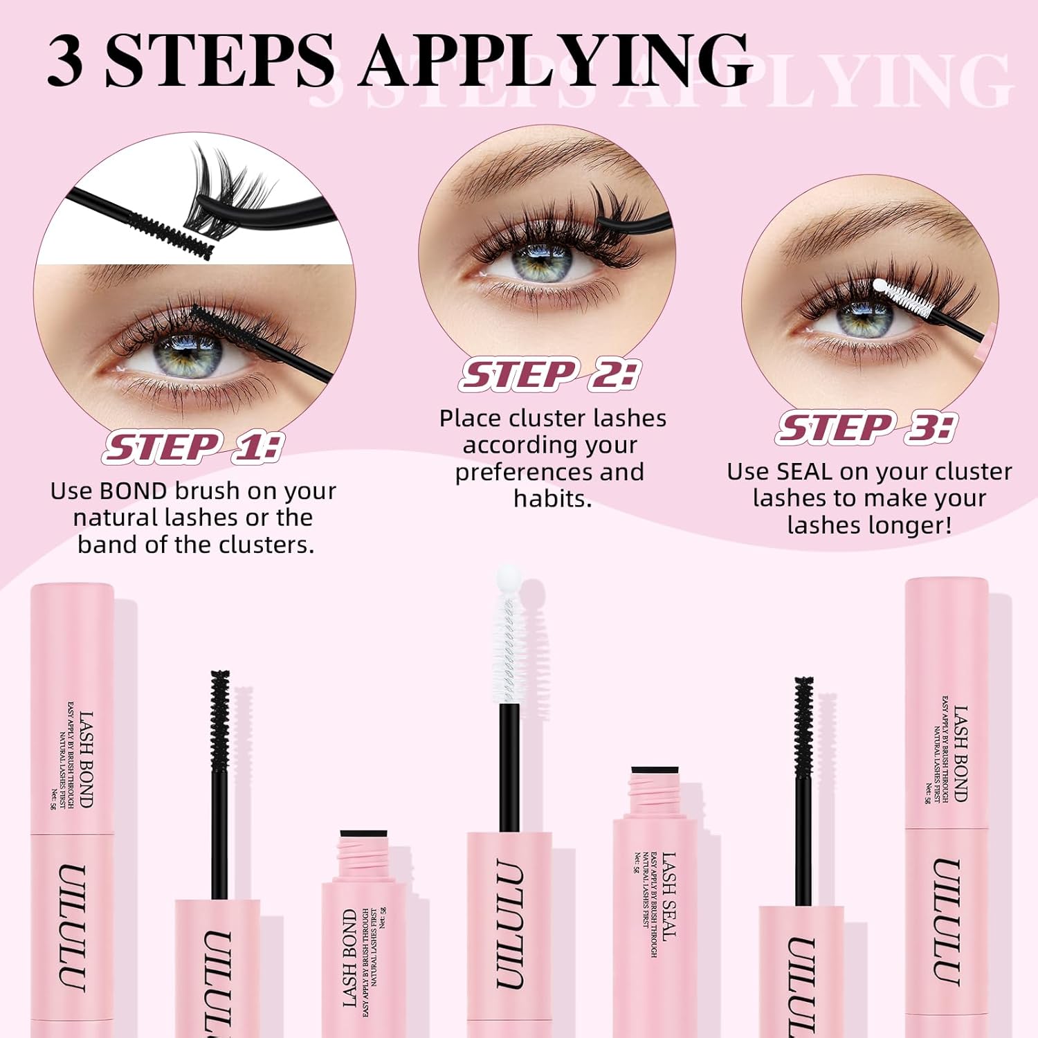 Lash Bond and Seal - 2-in-1 Lash Glue (5ml) & Sealer (5ml) for DlY Lash Extensions at Home, Waterproof Eyelash Adhesive for Cluster& Individual Lashes, Black Bond Eyelash Glue Strong Hold-FemmiqueWomen