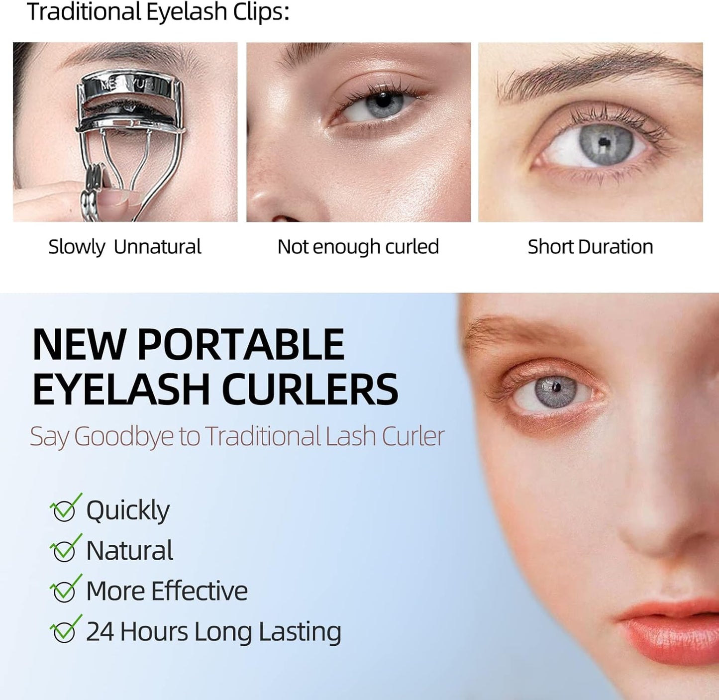 Heated Eyelash Curler, Heated Lash Curler, Portable USB C Rechargeable Eyelash Curler 24H Long Lasting Intelligent Power Off Electric Eyelash Curler with Eyelash Comb for Makeup - Black-FemmiqueWomen