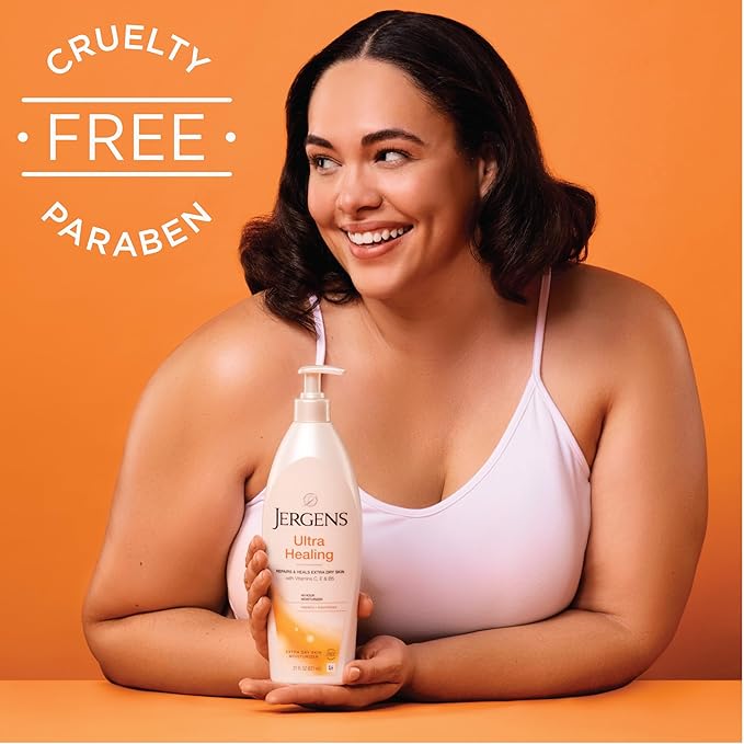 Jergens Ultra Healing Dry Skin Lotion, Hand and Body Moisturizer for Quick Absorption into Extra Dry Skin with Hydralucence Blend, Vitamins C, E and B5, White, 32oz-FemmiqueWomen