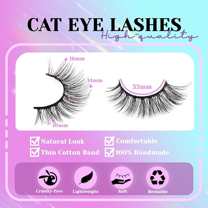 Losha Lashes Wispy False Eyelashes Natural Cat Eye Lashes Kit with Lash Glue and Lash Tweezers 14 Pairs Short Fake Eyelashes Soft Thin Faux Mink Lashes Pack (Lighter)-FemmiqueWomen
