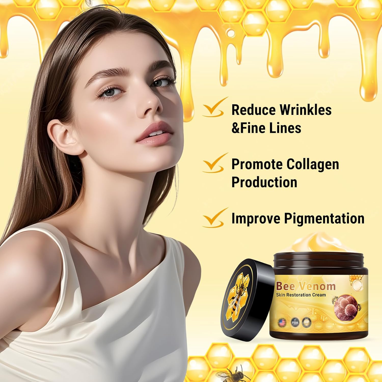 2Pcs Bee Venom Skin Restoration Cream, Professional Bee Venom Comprehensive Skin Treatment Cream, for Firming, Wrinkle Reduction & Moisturizing, Natural Serum for All Skin Types-FemmiqueWomen