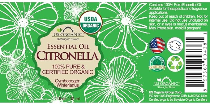 US Organic Citronella Essential Oil, USDA Certified, 100% Pure, 30 ml Pack of 2, Improved caps and droppers – Used for Skin Care, Many DIY Projects Like Candle Making and Much More-FemmiqueWomen