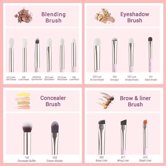 Jessup Eyeshadow Brushes 15pcs, Natural Eye Brush Set for Eyeshadow Blending Concealer Eyebrow Eyeliner, Blushing Bride T294-FemmiqueWomen