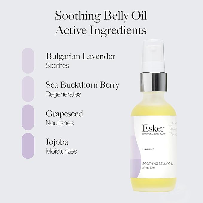 ESKER Natural Soothing Belly Oil | (2.0oz) | Plant-Based Formulated for Pre and Postpartum Skin | Designed to Fade Existing Stretch Marks and Prevent the Formation of New Ones | Cruelty Free-FemmiqueWomen