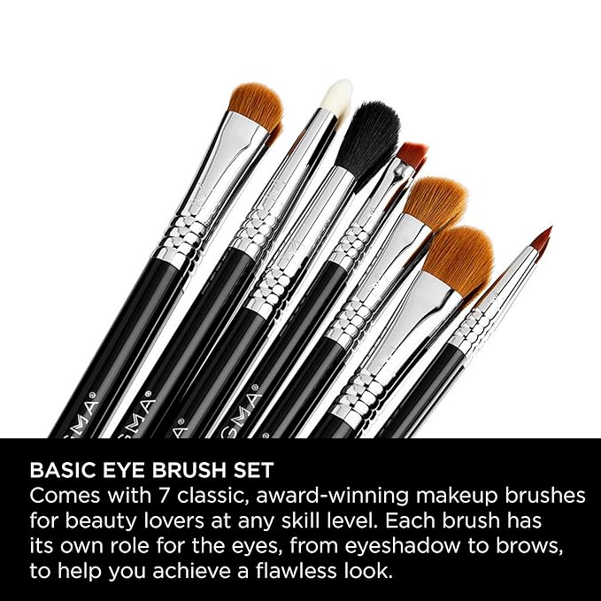 Sigma Beauty Basic Eye Makeup Brush Set – Classic Eye Makeup Brushes with Premium Fibers and Sleek, Durable Handles for Eyeliner, Eyeshadow, & Eyebrows, Includes 7 Black Makeup Brushes-FemmiqueWomen