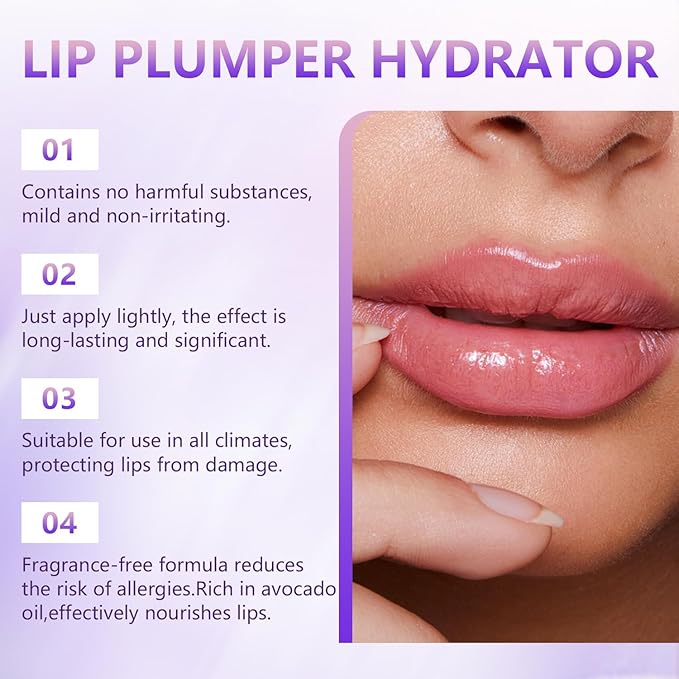 2Pcs Lip Plumper + Hydrator Lip Balm,Instant Volumizing Gloss with Hyaluronic Acid & Anti-Aging Ingredients,High-Shine Moisturizer for Smooth,Plump Lips,Cooling & Non-Sticky Formula-FemmiqueWomen