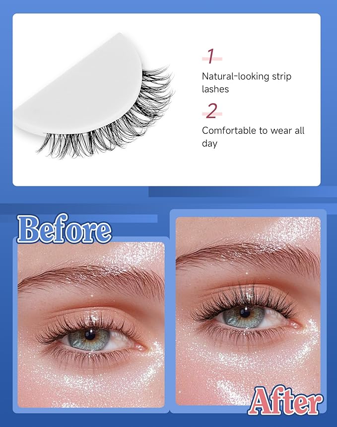 Clear Band Lashes Short Everyday Wispy False Eyelashes Natural Look Flared Strip Eyelash Small Lash Soft Fluffy Pack 7 Pairs SF-06-FemmiqueWomen