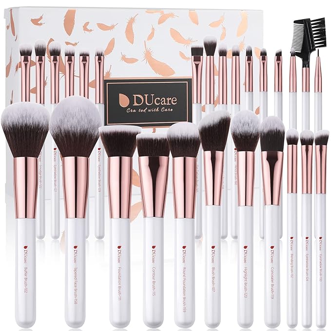 DUcare Makeup Brushes Set Professional 27Pcs Makeup Brushes Premium Synthetic Kabuki Foundation Blending Face Powder Blush Concealers Eye Shadows Make Up Brushes Kit White-FemmiqueWomen