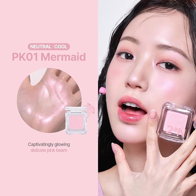 2aN Pure Glash Highlighter – Glass-Like Sheen Powder Highlighter for a Natural, Radiant Glow | Buildable, Long-Lasting, Lightweight Formula (MERMAID, 0.8oz)-FemmiqueWomen