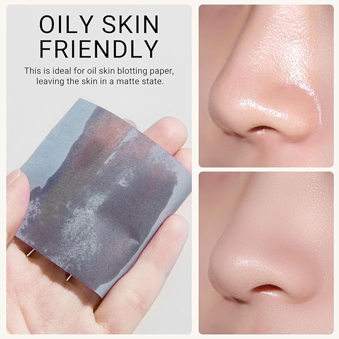 KYDA 200 Sheets Bamboo Charcoal Oil Blotting Paper with Mirror and Puff, Refills Included, Face Oil Absorbing Sheets, Makeup Friendly Oil Control Paper, Travel Size Oil Control Film-FemmiqueWomen