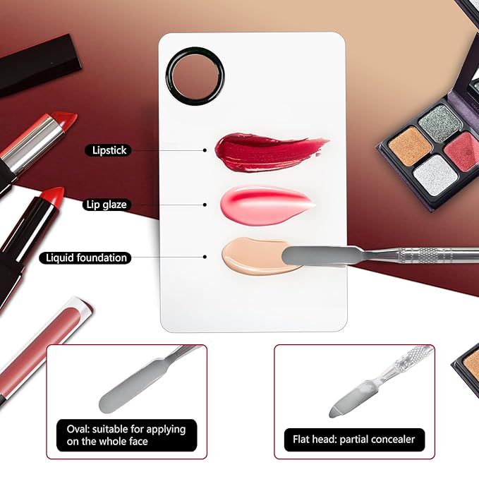 2Pcs Cosmetic Makeup Palette, Premium Stainless Steel Metal Makeup Mixing Palette with Spatula, Makeup Mixing Tray for Mixing Foundation/Eye Shadow/Mascara/Nail Polish/Pigment/Nail Art-FemmiqueWomen