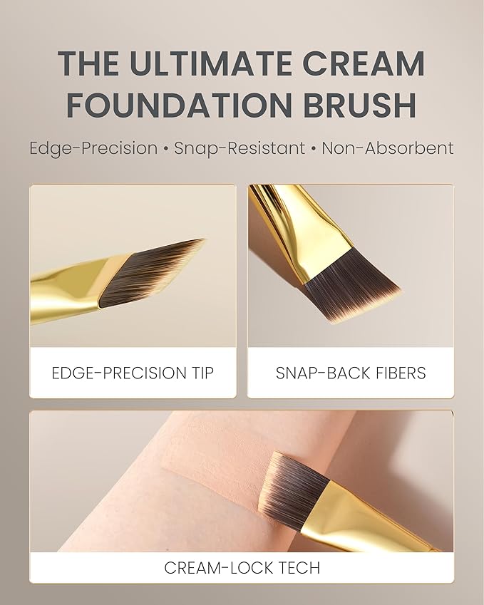 Desert Oak Series Angled Foundation Brush - 20mm Thin Contour Head for Cream/Stick Foundation, Precision Buffing & Detailing, Bubinga Handle & Brass Ferrule (CM 185)-FemmiqueWomen