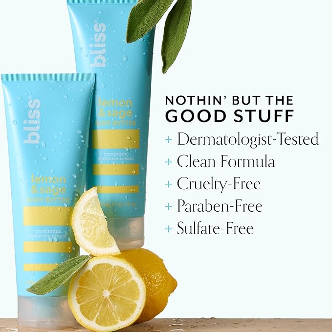 Bliss Lemon and Sage Body Butter - Iconic Scent with Shea Butter and Coconut Oil for Long-Lasting Maximum Moisture - Body Lotion for Smooth, Soft Skin - Vegan and Cruelty-Free - 6.7 Fl Oz-FemmiqueWomen