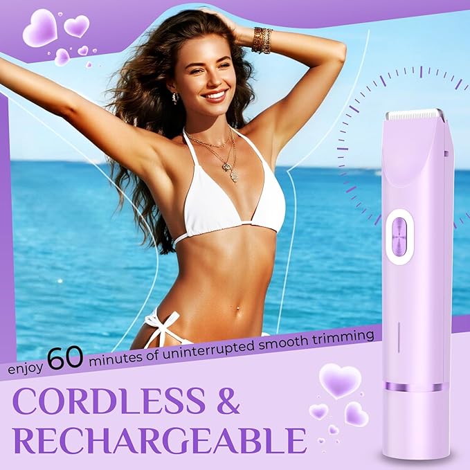 2025 New 2-in-1 Electric Bikini Trimmer for Women - Dual Head Electric Razor,Waterproof Painless Bikini Shaver, Pubic Hair Trimmer for Private Area & Body Hair, Purple-FemmiqueWomen