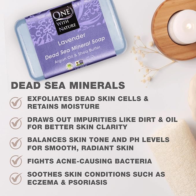 One With Nature Dead Sea Salt Lavender Soap 7oz 3-Pack – Soothing and Exfoliating Soap Bar with Dead Sea Minerals for Face & Body, for Men & Women-FemmiqueWomen