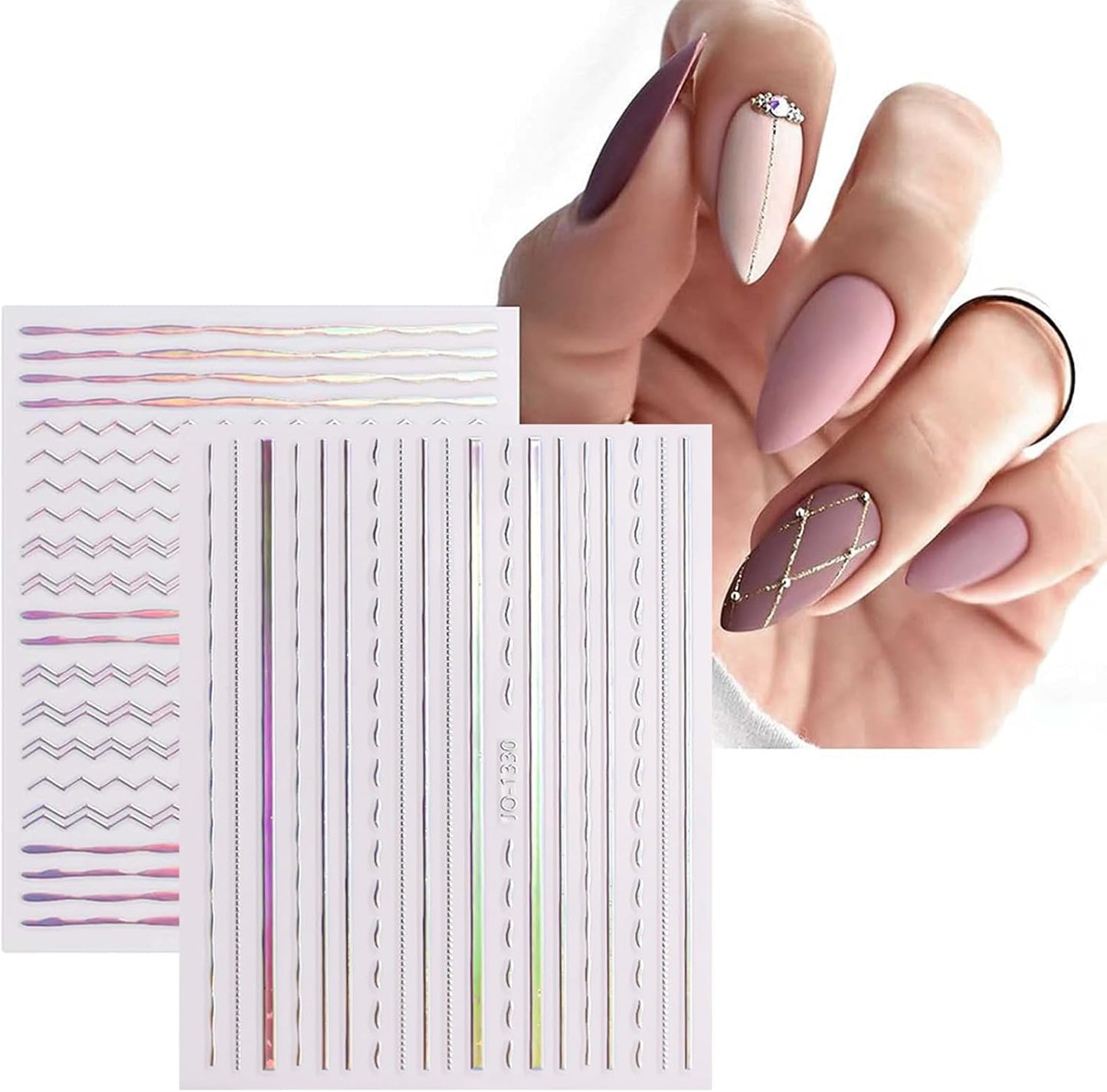 12 Sheets Star Nail Stickers Decals Silver Heart Nail Stickers Geometric Line Nail Decals for Nail Art 3D Self Adhesive Holographic Stripe Nail Designs for Women Nail Art Supplies Decorations-FemmiqueWomen