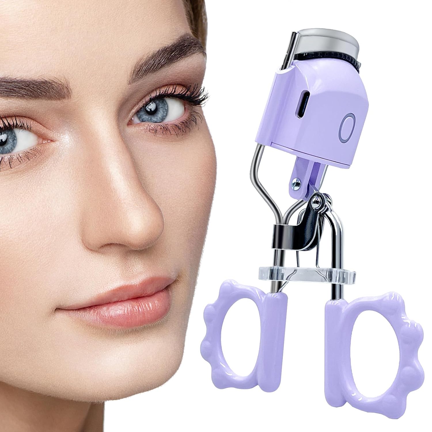 Pinkiou Heated Eyelash Curler for Women USB Rechargeable Lash Curler Long Lasting Ironing Electric Eyelash Curler with Silcone Pad Replacable Great Makeup Tools for Her(Purple)-FemmiqueWomen