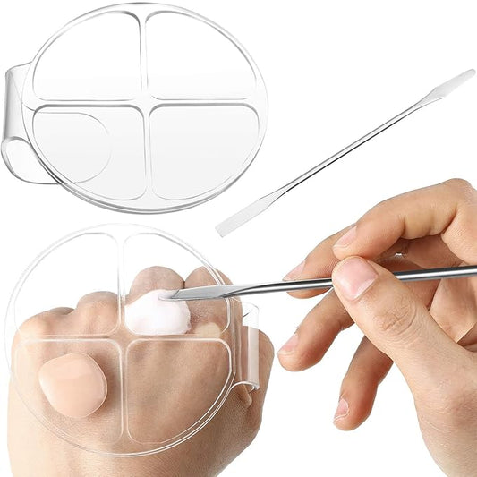 2 Pieces Hand Makeup Mixing Palette Handheld Palette Clear Makeup Cosmetic Palette Nail Art Manicure Palette with 2 Pieces Spatula for Mixing Foundation-FemmiqueWomen