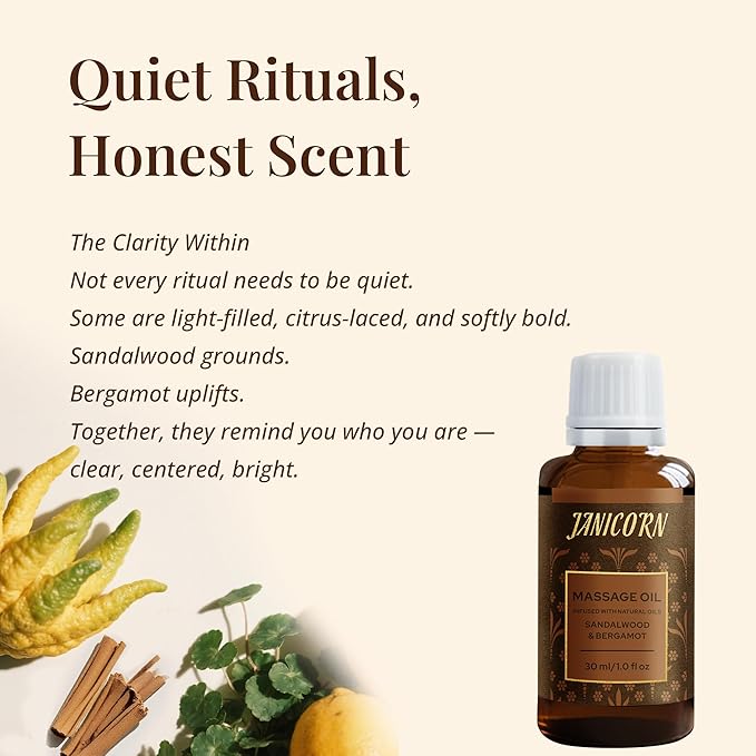 Sandalwood & Bergamot Botanical Massage Oil – Lightweight Body Oil with Jojoba & Almond – Wood & Citrus Aroma for Deep Massage, Fascia Release & Self-Care, 30ml (1.0 fl oz)-FemmiqueWomen