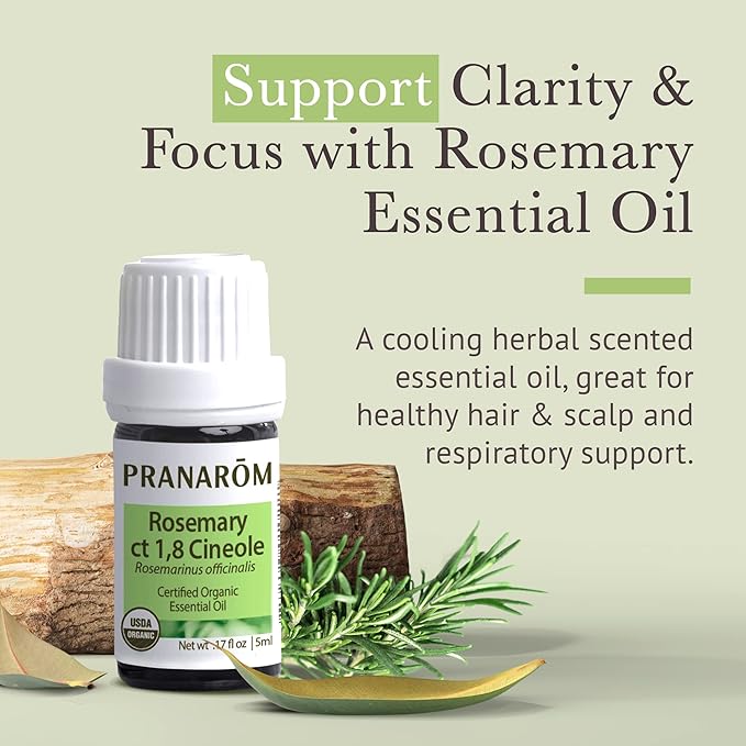 Pranarom USDA Certified Organic Rosemary Cineole Essential Oil (5ml), 100% Pure Undiluted Therapeutic Grade from Tunisia for Aromatherapy, Diffuser, Meditation, Massage, Relaxation-FemmiqueWomen