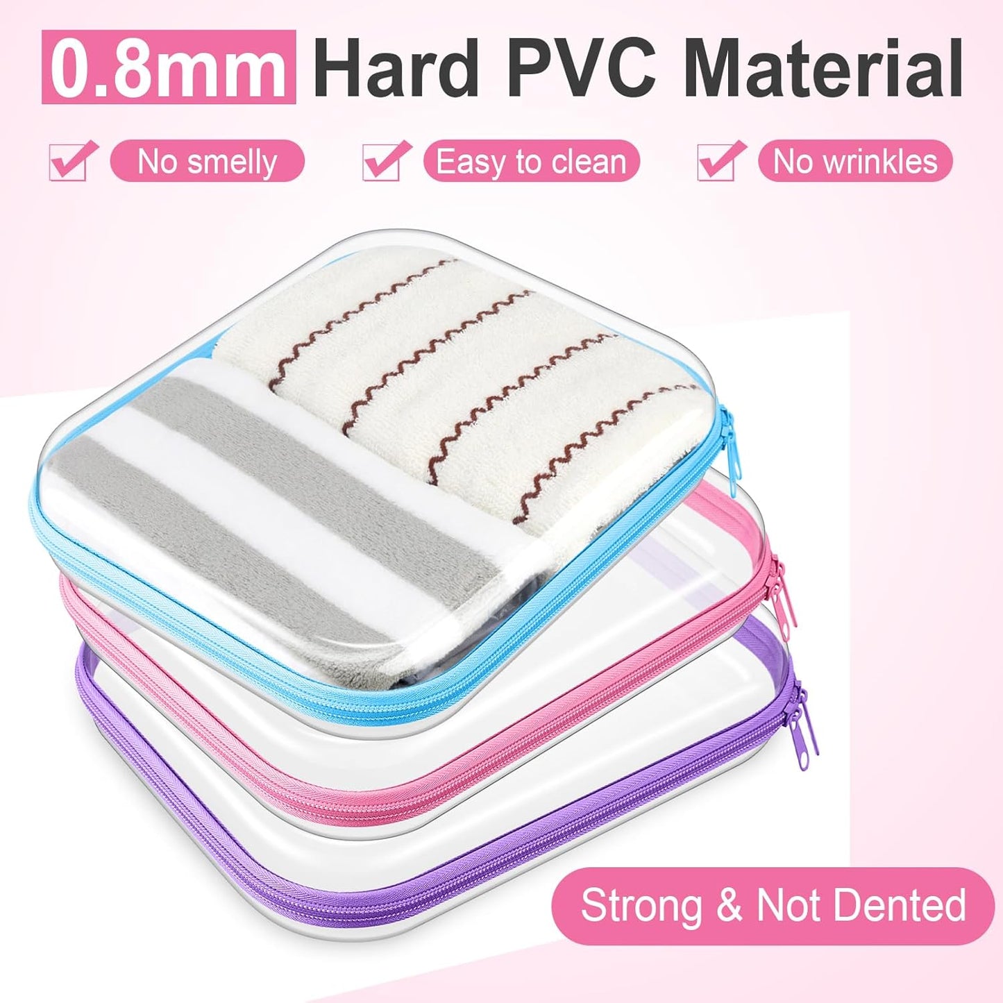 Hoolerry 3 Pcs Clear Hard Zipper Case Plastic Pouch Transparent Hard Case Clear Makeup Bag Portable Travel Organizer Bin for Cosmetics, Building Blocks, Puzzles (Multicolor,M)-FemmiqueWomen