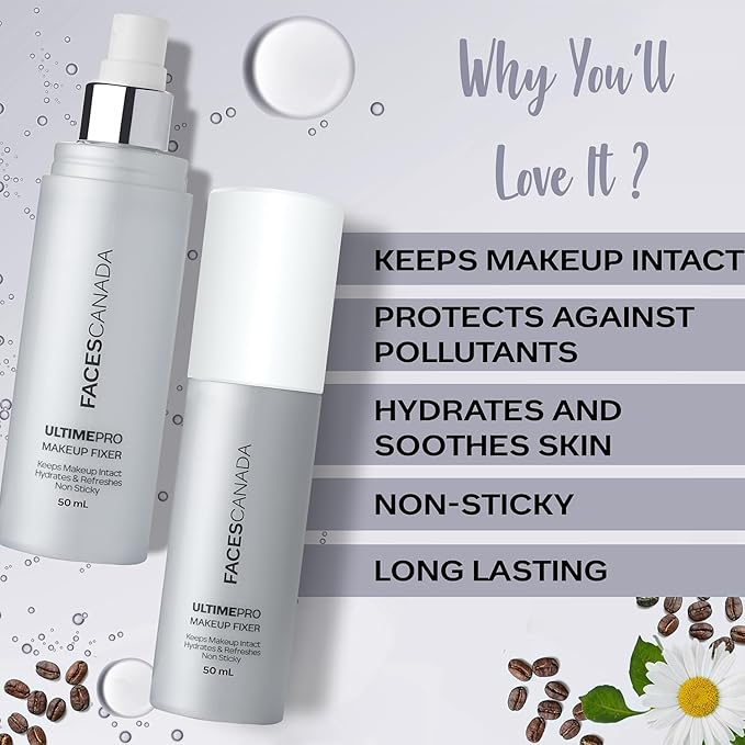 Faces Canada UltimePro Makeup Fixer Spray | Keeps Makeup Intact & Long-Lasting | Hydrating, Non-Sticky Mist for Fresh Finish | Lightweight & Refreshing | 1.69 Fl Oz (50ml)-FemmiqueWomen